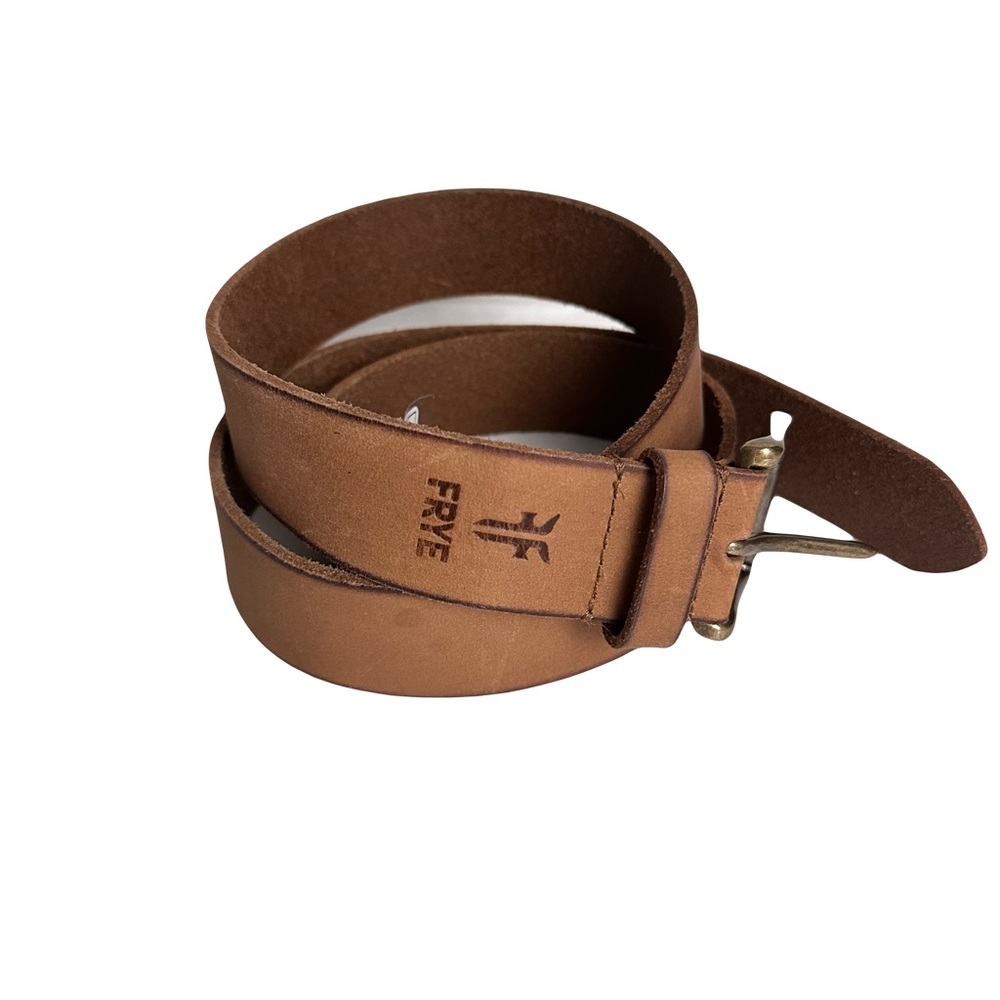 Frye Brown Leather Belt with Brass Buckle